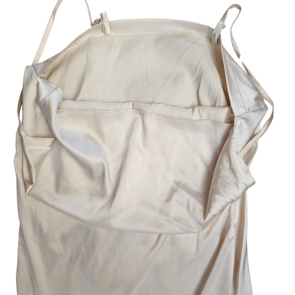 Champagne Satin Cowl Neck Midi Slip Dress Ruched Asymmetrical Hem Sexy Glam - Picture 4 of 9